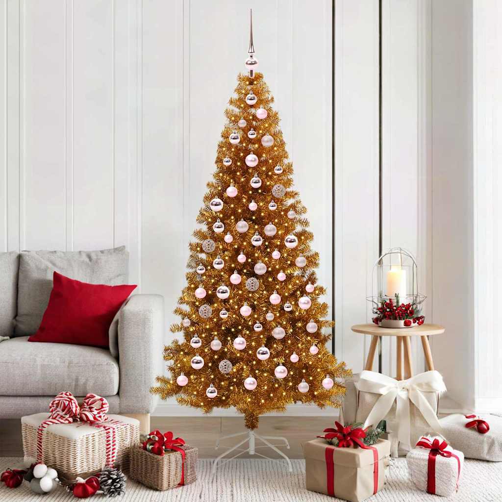 Sapin de Noël avec 300 LED avec support Doré 180 cm PET