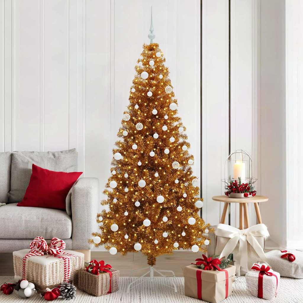 Sapin de Noël avec 300 LED avec support Doré 180 cm PET