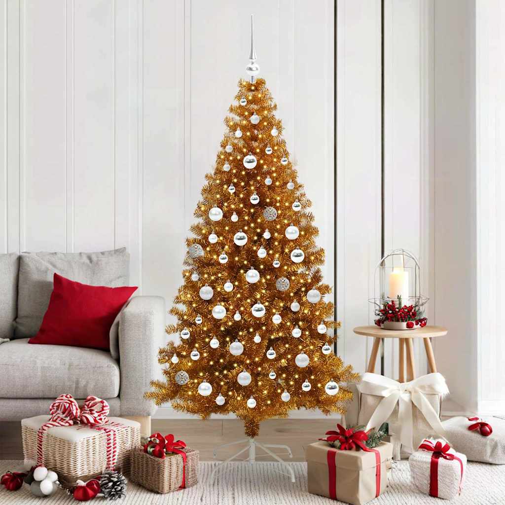 Sapin de Noël avec 300 LED avec support Doré 180 cm PET