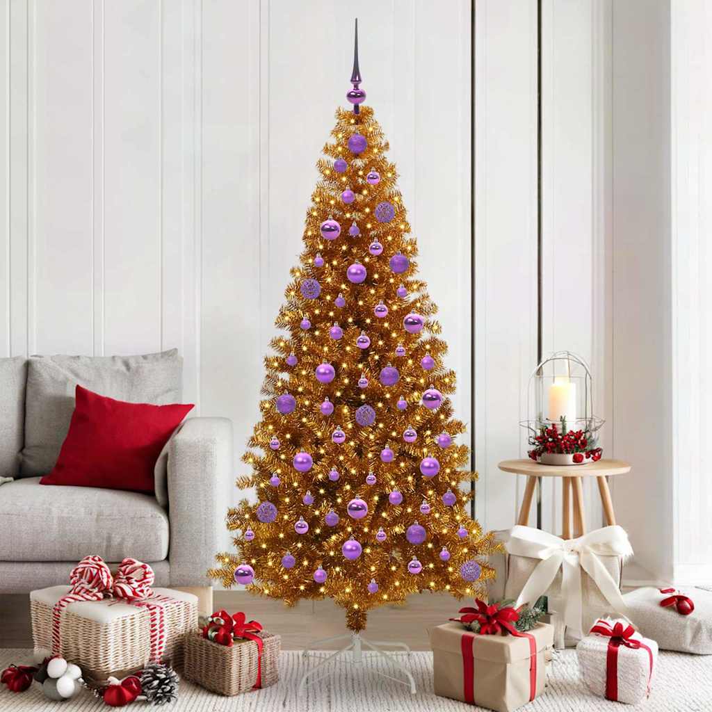 Sapin de Noël avec 300 LED avec support Doré 180 cm PET