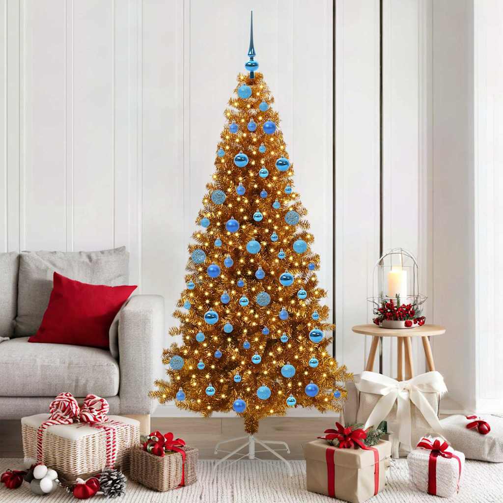 Sapin de Noël avec 300 LED avec support Doré 180 cm PET