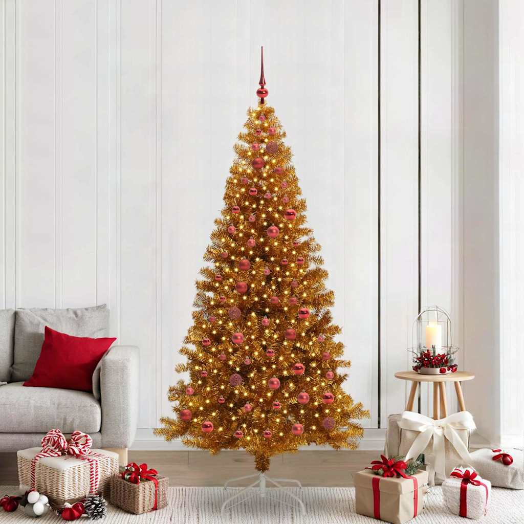 vidaXL Brad de Crăciun cu 300 LED cu suport Auriu 210 cm PET