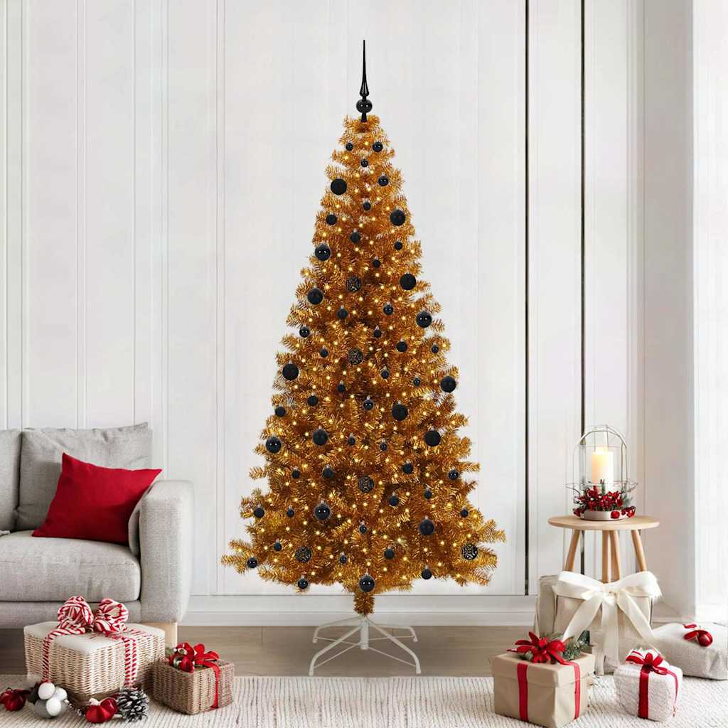 Sapin de Noël avec 300 LED avec support Doré 210 cm PET