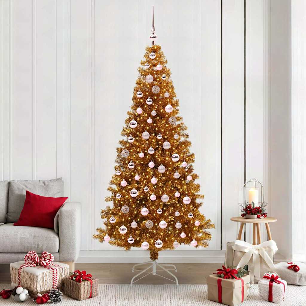 Sapin de Noël avec 300 LED avec support Doré 210 cm PET