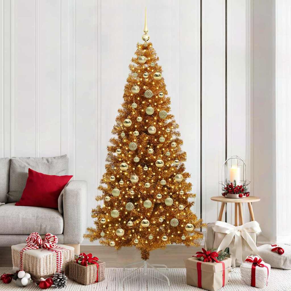 Sapin de Noël avec 300 LED avec support Doré 210 cm PET