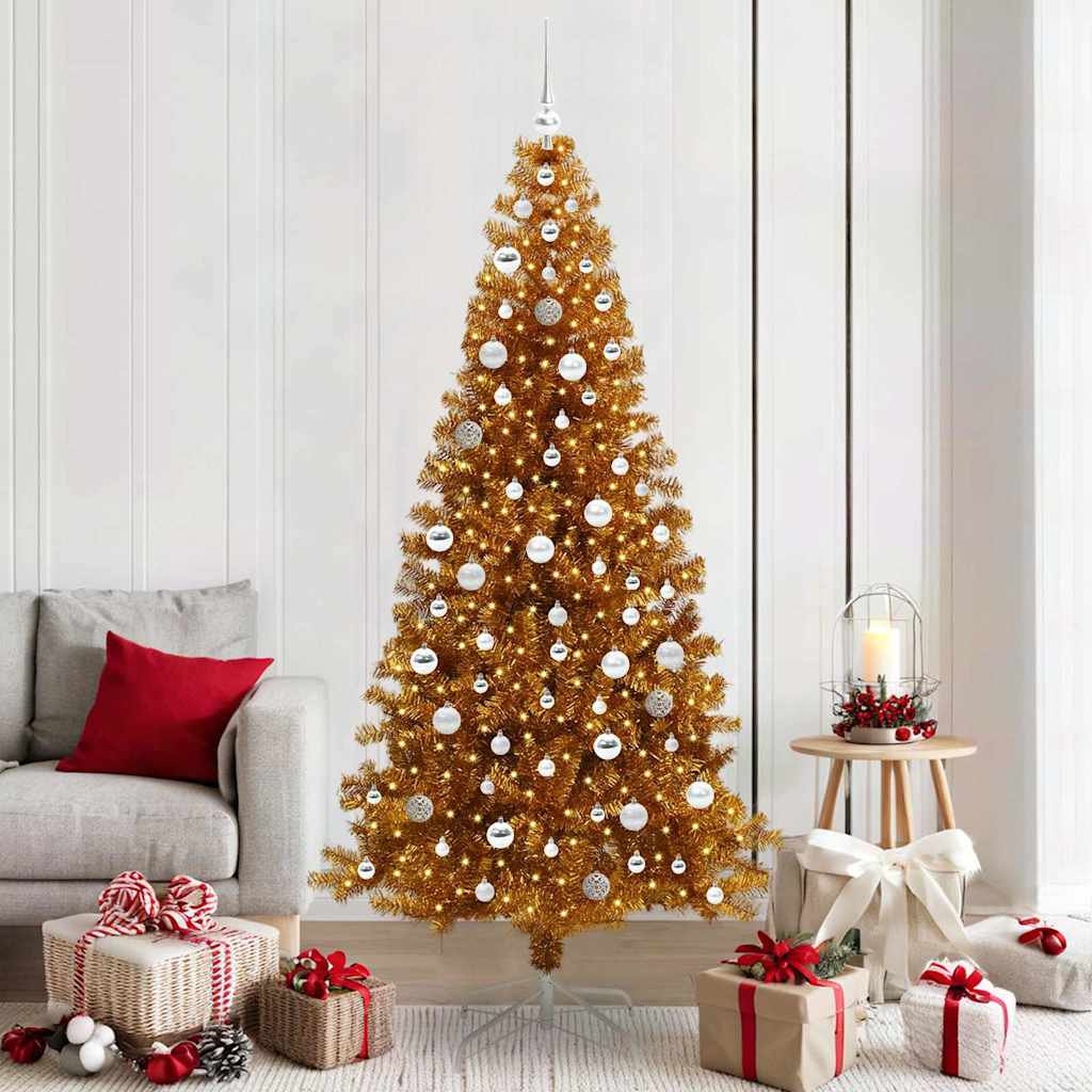 Sapin de Noël avec 300 LED avec support Doré 210 cm PET