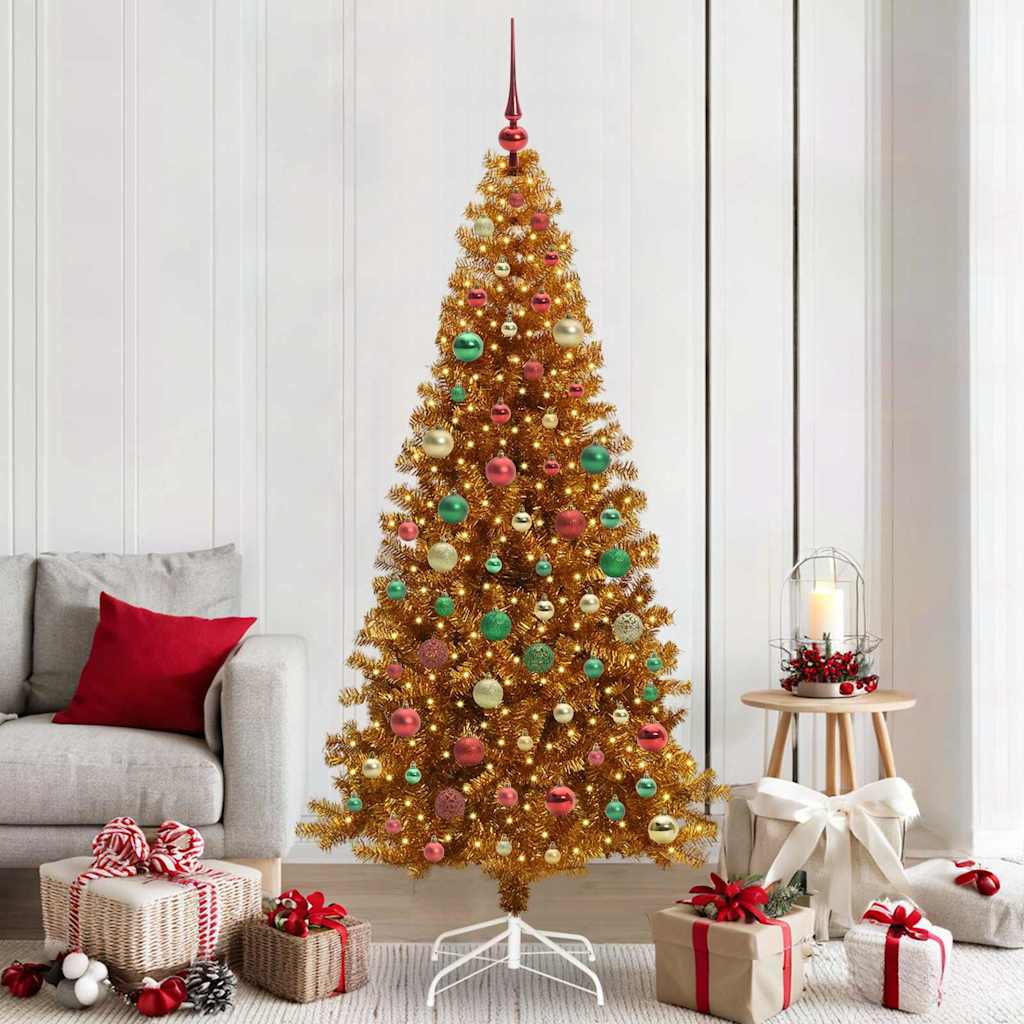 Sapin de Noël avec 300 LED avec support Doré 210 cm PET