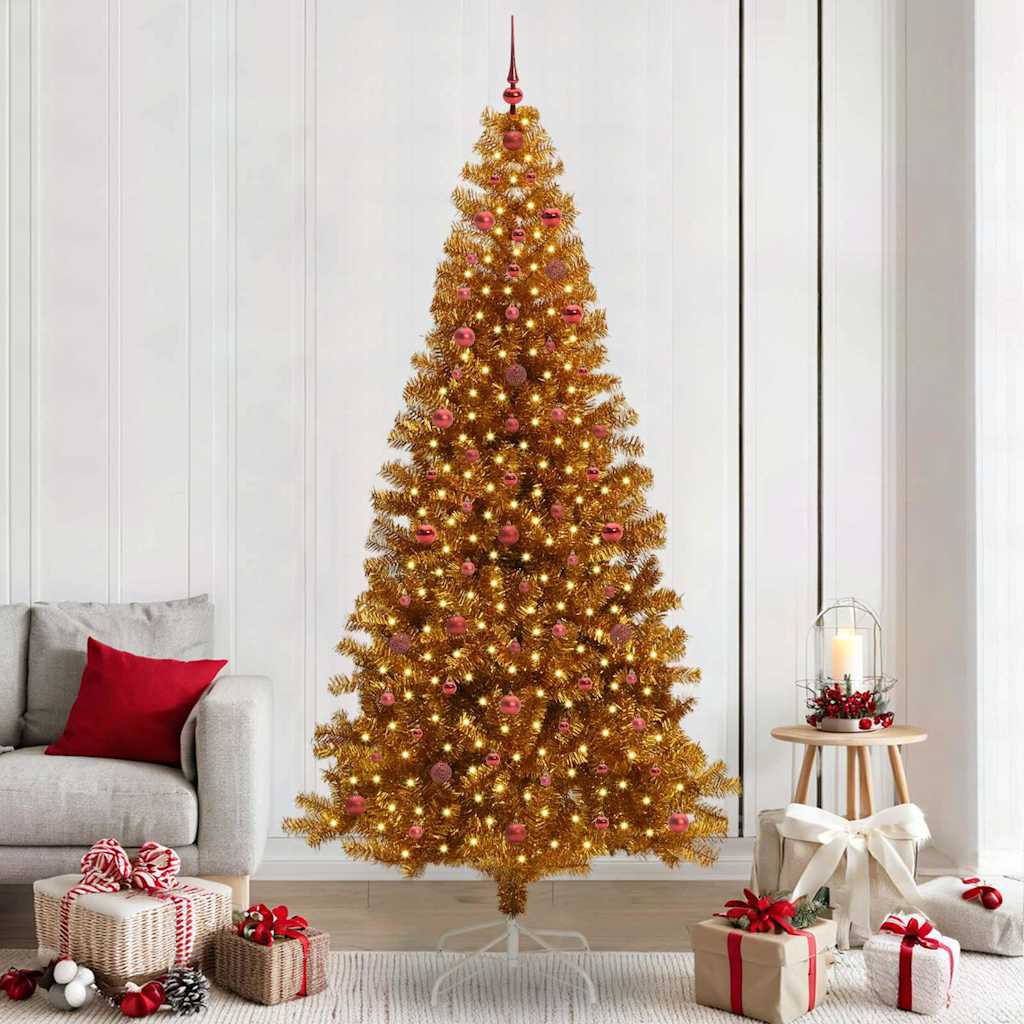 vidaXL Brad de Crăciun cu 300 LED cu suport Auriu 240 cm PET
