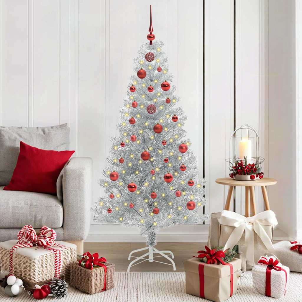 Sapin de Noël avec 150 LED avec support Argent 150 cm PET