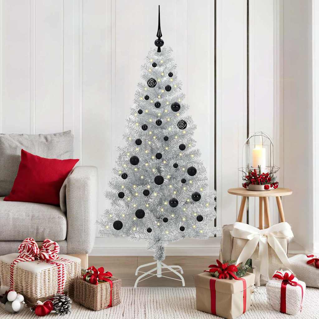 Sapin de Noël avec 150 LED avec support Argent 150 cm PET