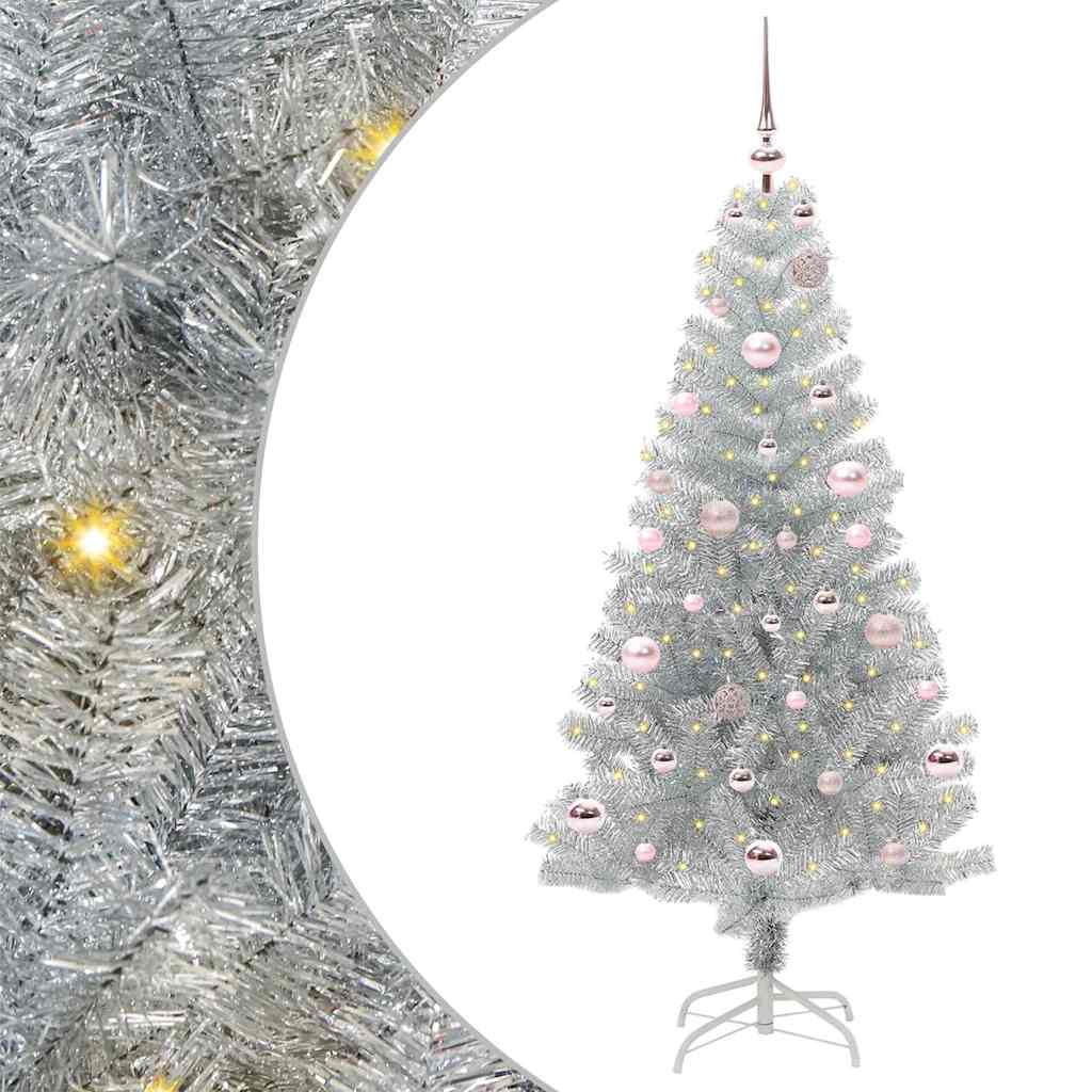 Sapin de Noël avec 150 LED avec support Argent 150 cm PET