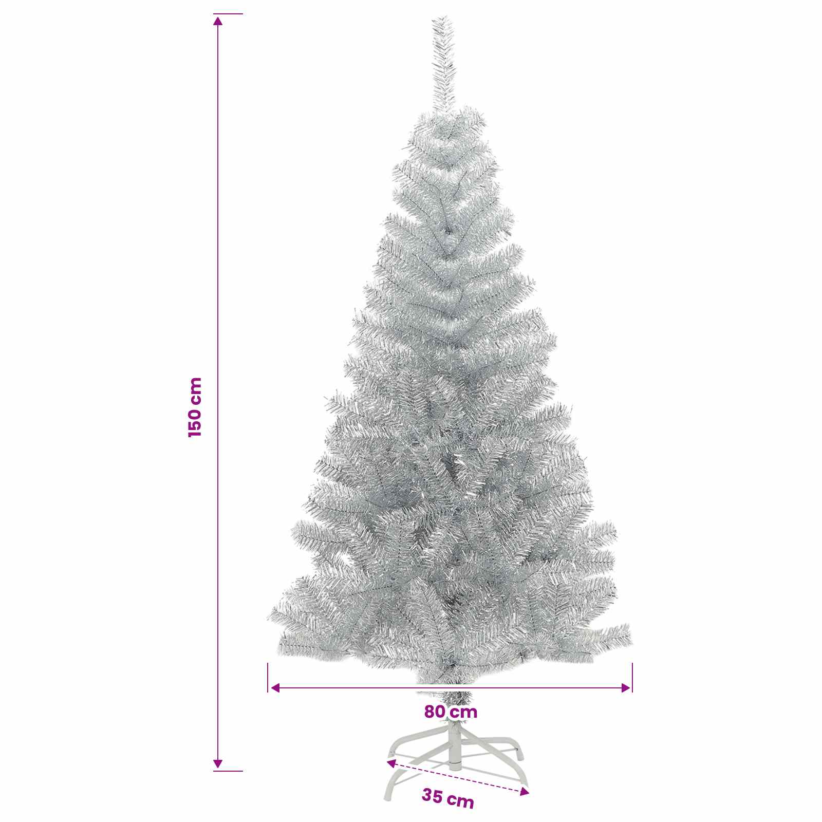 vidaXL Weihnachtsbaum mit LED-Beleuchtung Silber 150 cm PET und Stahl – Bild 14