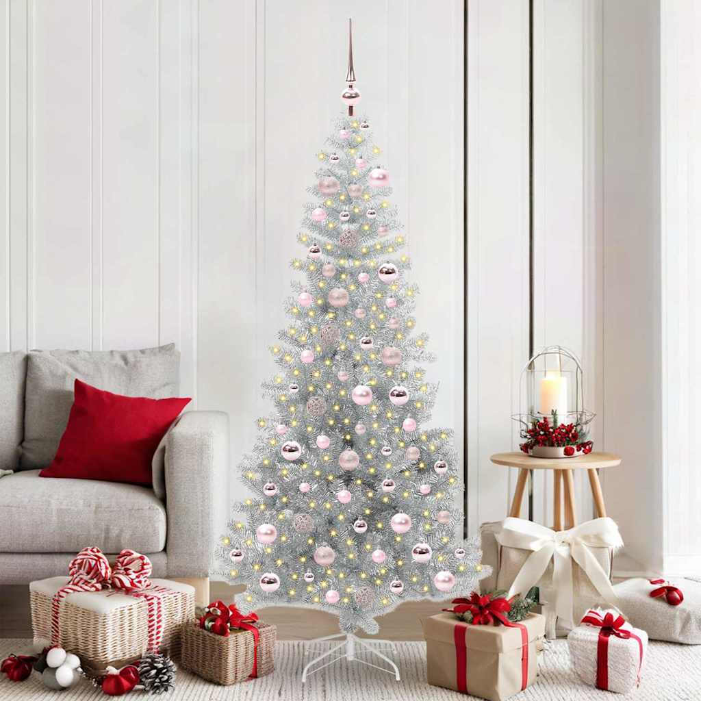 Sapin de Noël avec 300 LED avec support Argent 180 cm PET
