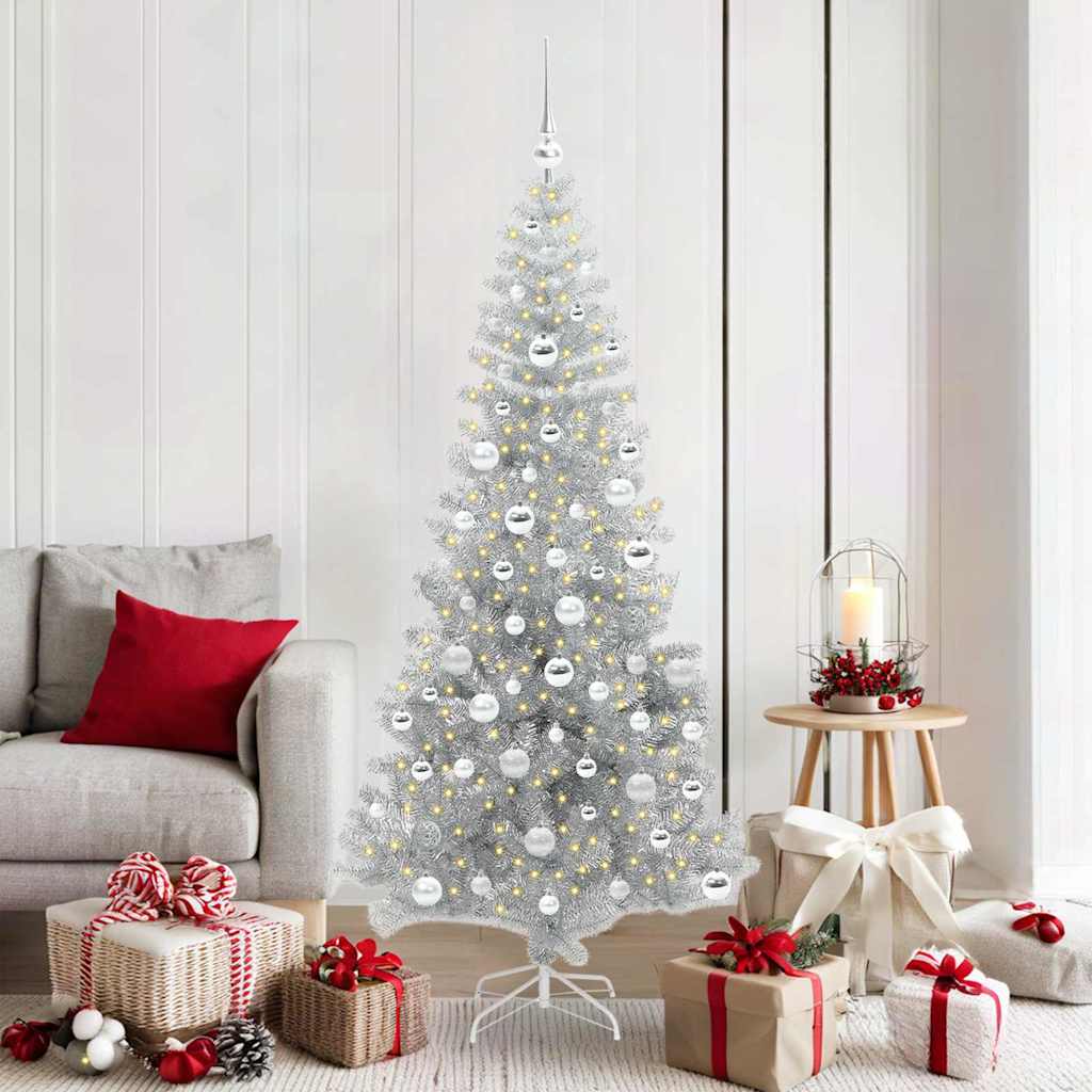 Sapin de Noël avec 300 LED avec support Argent 180 cm PET