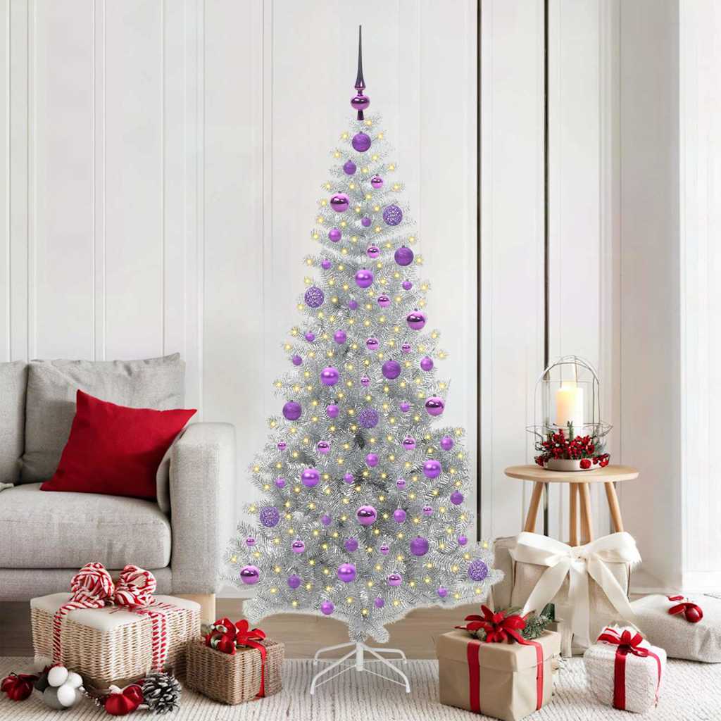 Sapin de Noël avec 300 LED avec support Argent 180 cm PET