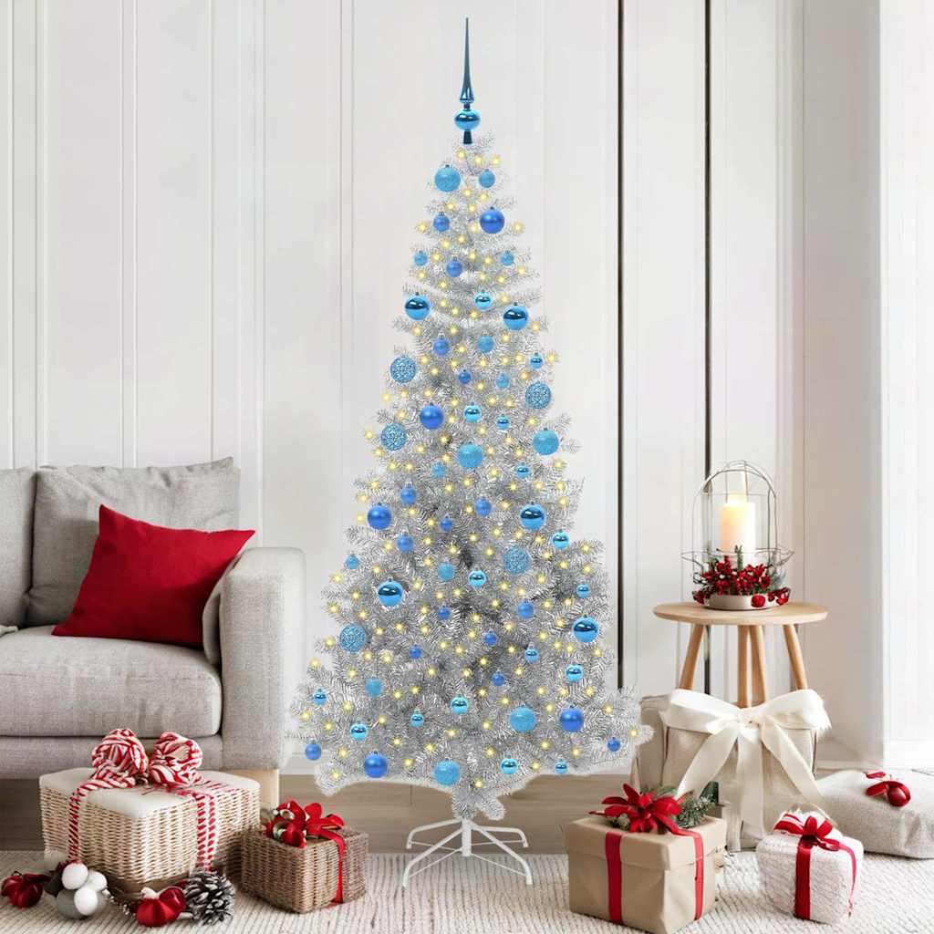 Sapin de Noël avec 300 LED avec support Argent 180 cm PET
