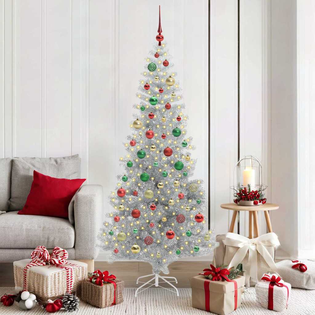 Sapin de Noël avec 300 LED avec support Argent 180 cm PET