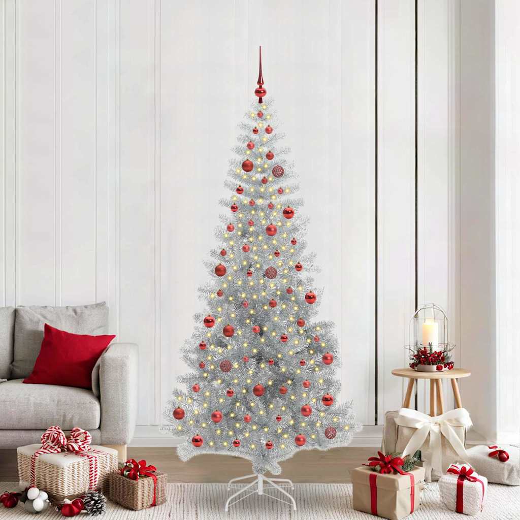 vidaXL Brad de Crăciun cu 300 LED cu suport Argintiu 210 cm PET
