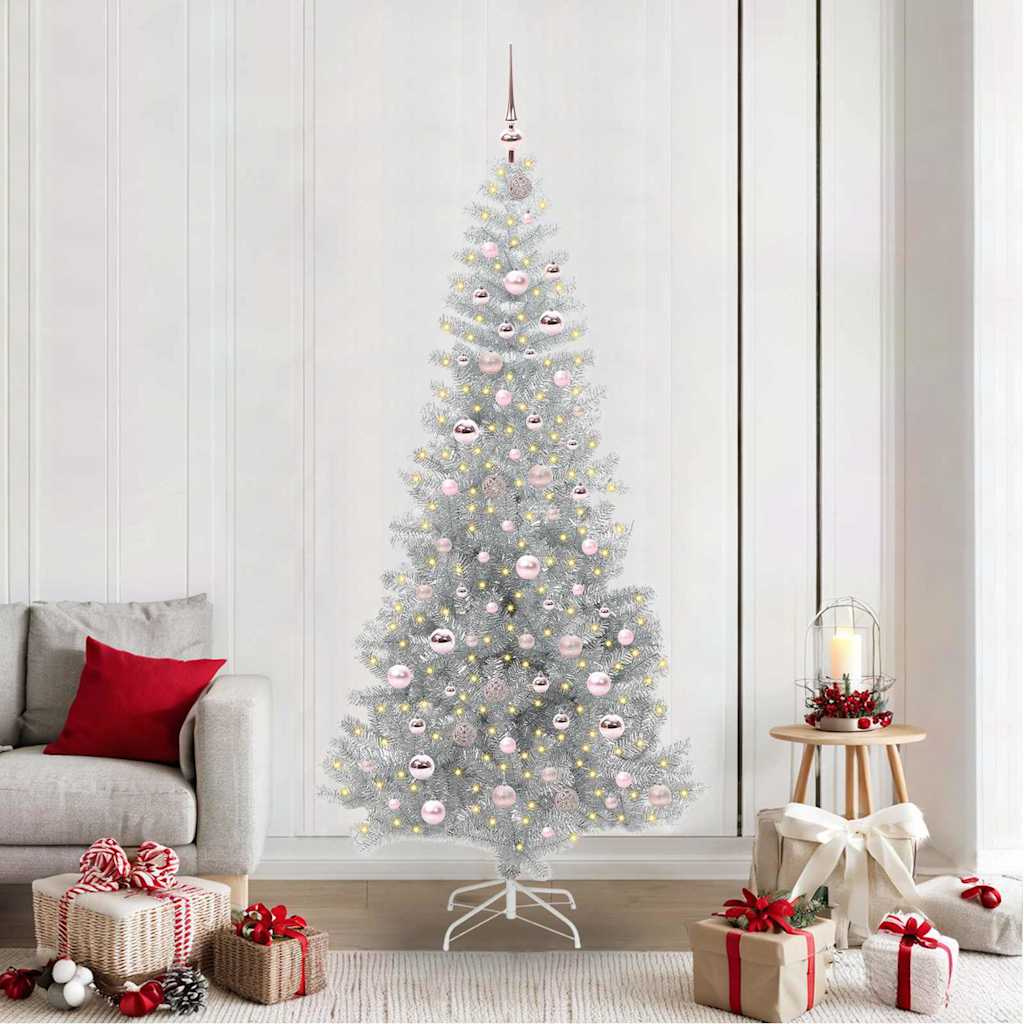 Sapin de Noël avec 300 LED avec support Argent 210 cm PET