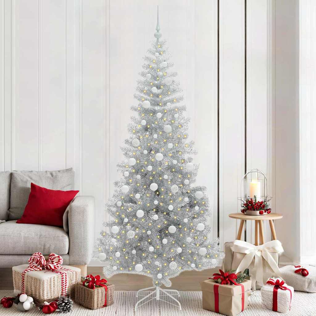 Sapin de Noël avec 300 LED avec support Argent 210 cm PET