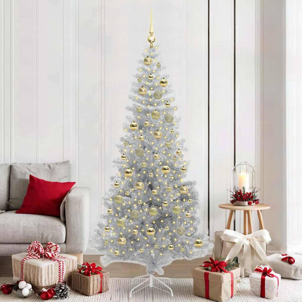 Sapin de Noël avec 300 LED avec support Argent 210 cm PET