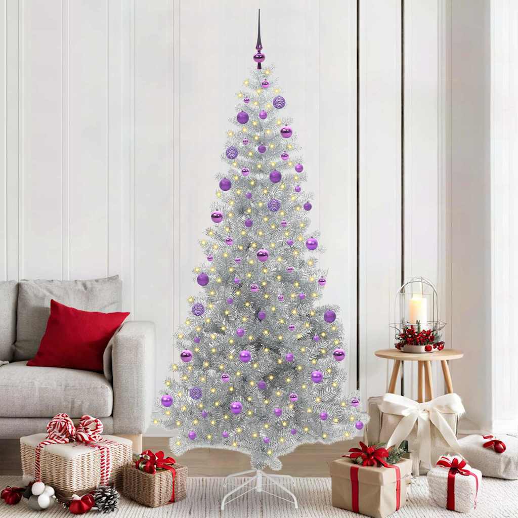 Sapin de Noël avec 300 LED avec support Argent 210 cm PET