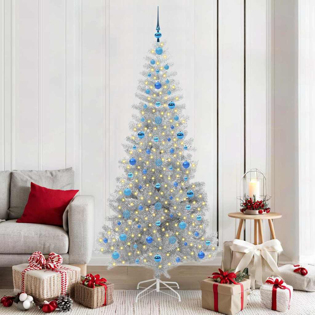 Sapin de Noël avec 300 LED avec support Argent 210 cm PET