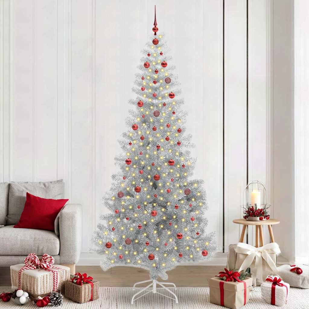 vidaXL Brad de Crăciun cu 300 LED cu suport Argintiu 240 cm PET