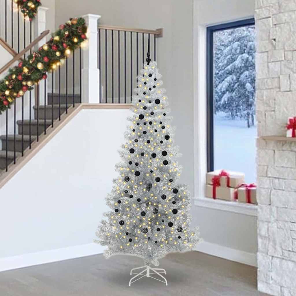 Sapin de Noël avec 300 LED avec support Argent 240 cm PET