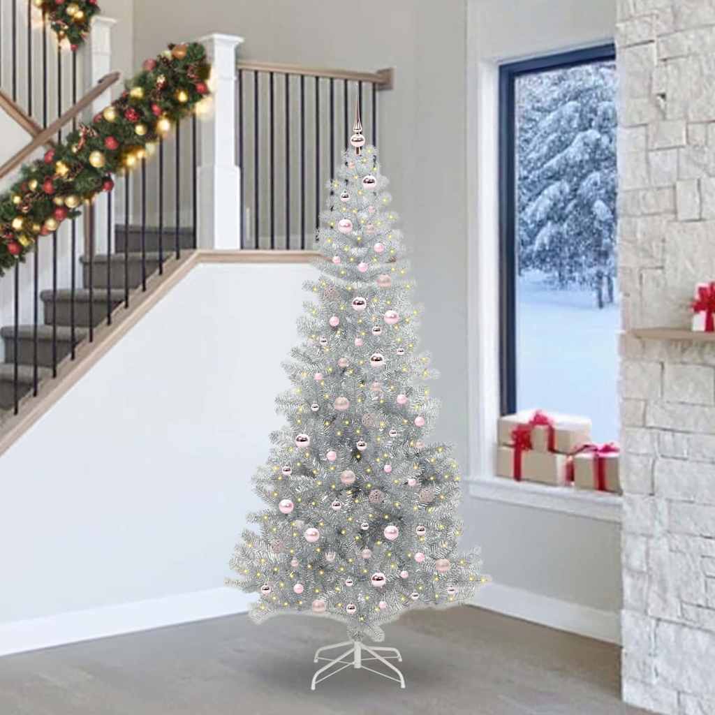 Sapin de Noël avec 300 LED avec support Argent 240 cm PET