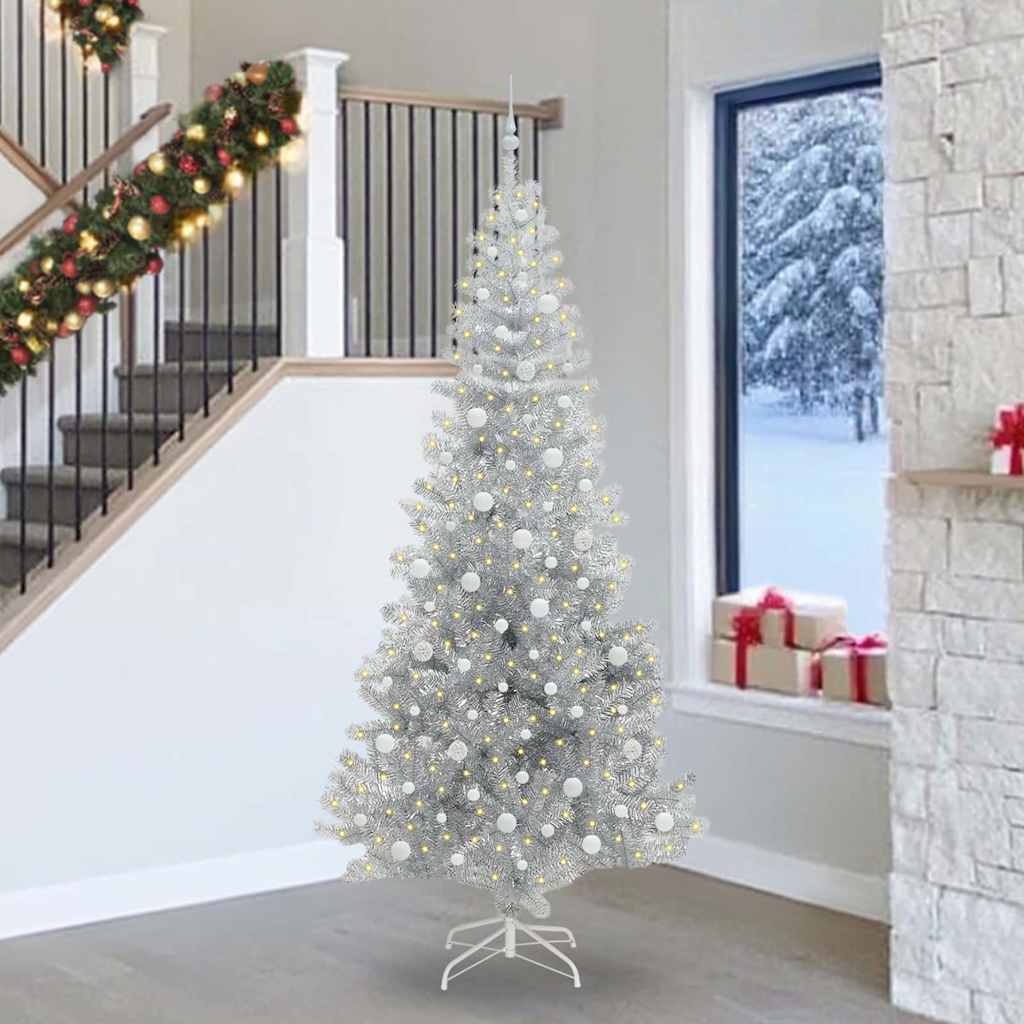 Sapin de Noël avec 300 LED avec support Argent 240 cm PET