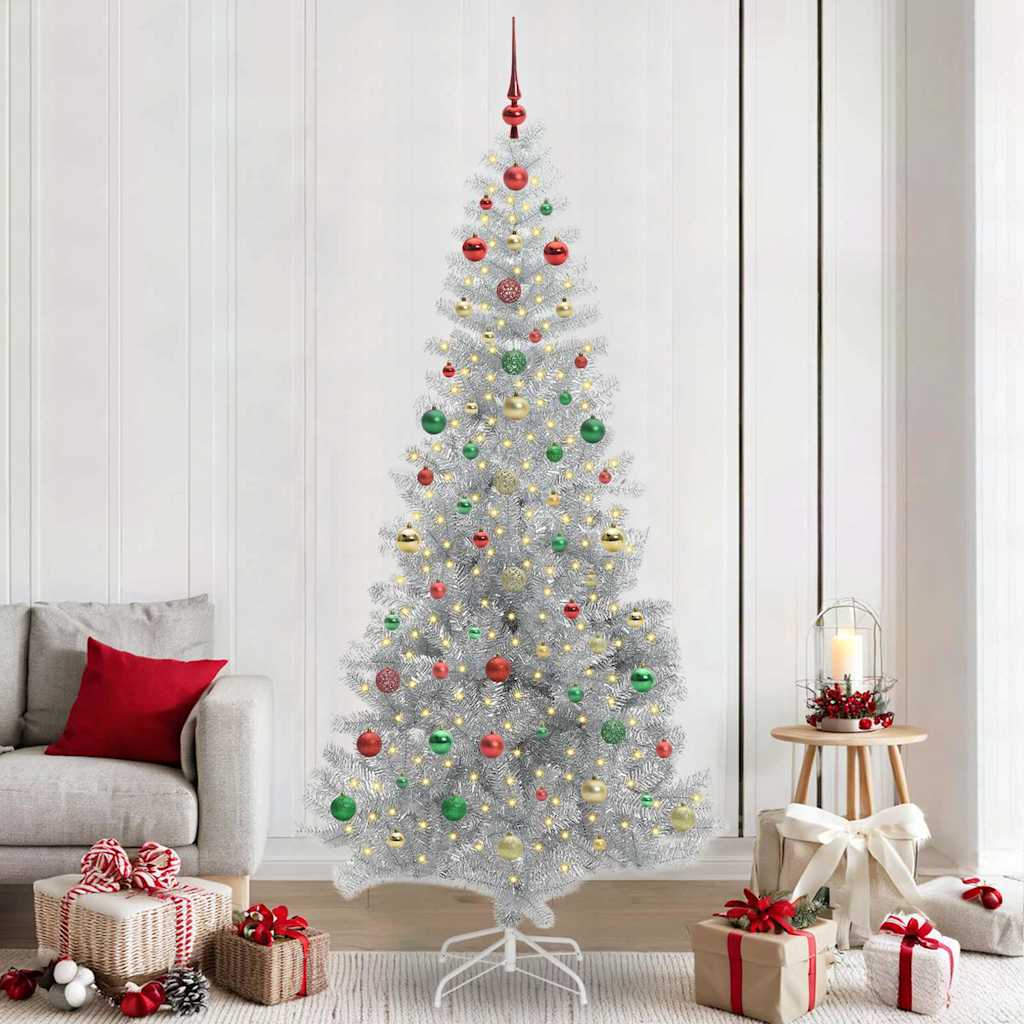 Sapin de Noël avec 300 LED avec support Argent 240 cm PET
