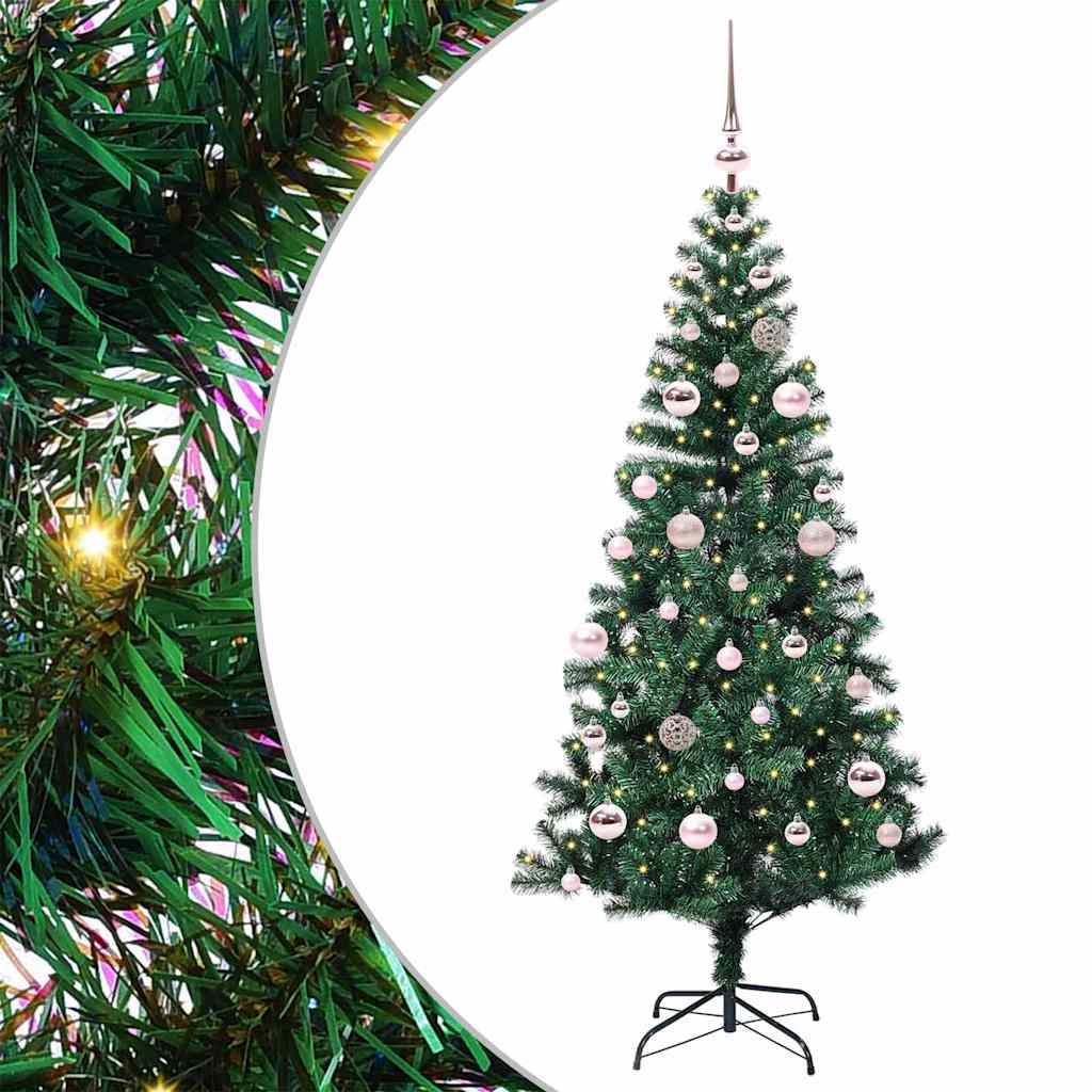 Sapin de Noël artificiel pré-éclairé Vert 150 cm PVC et métal