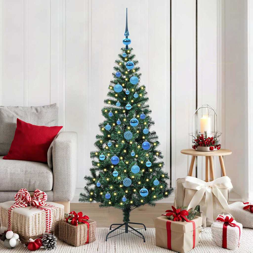 Sapin de Noël artificiel pré-éclairé Vert 150 cm PVC et métal
