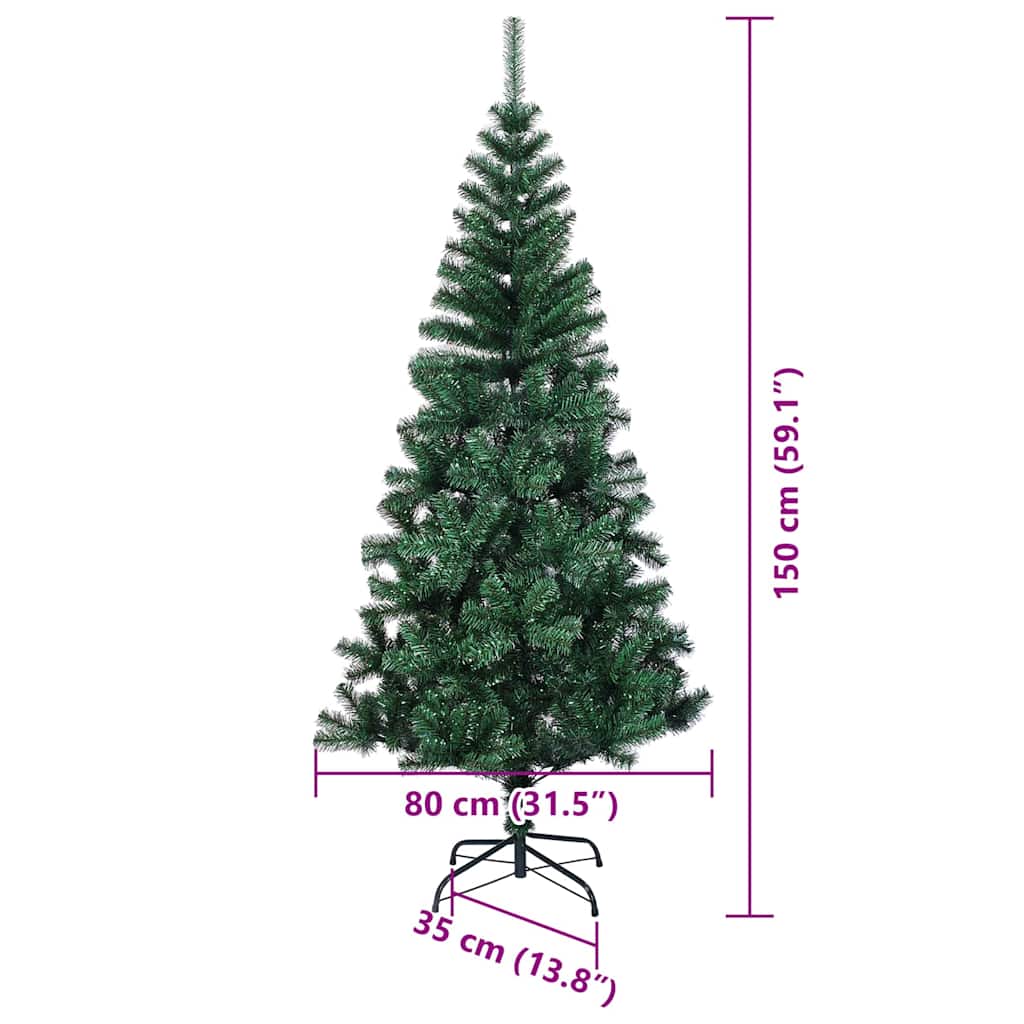 Umělý osvětlený vánoční stromeček Zelená 150 cm PVC a kov - obrázek 15
