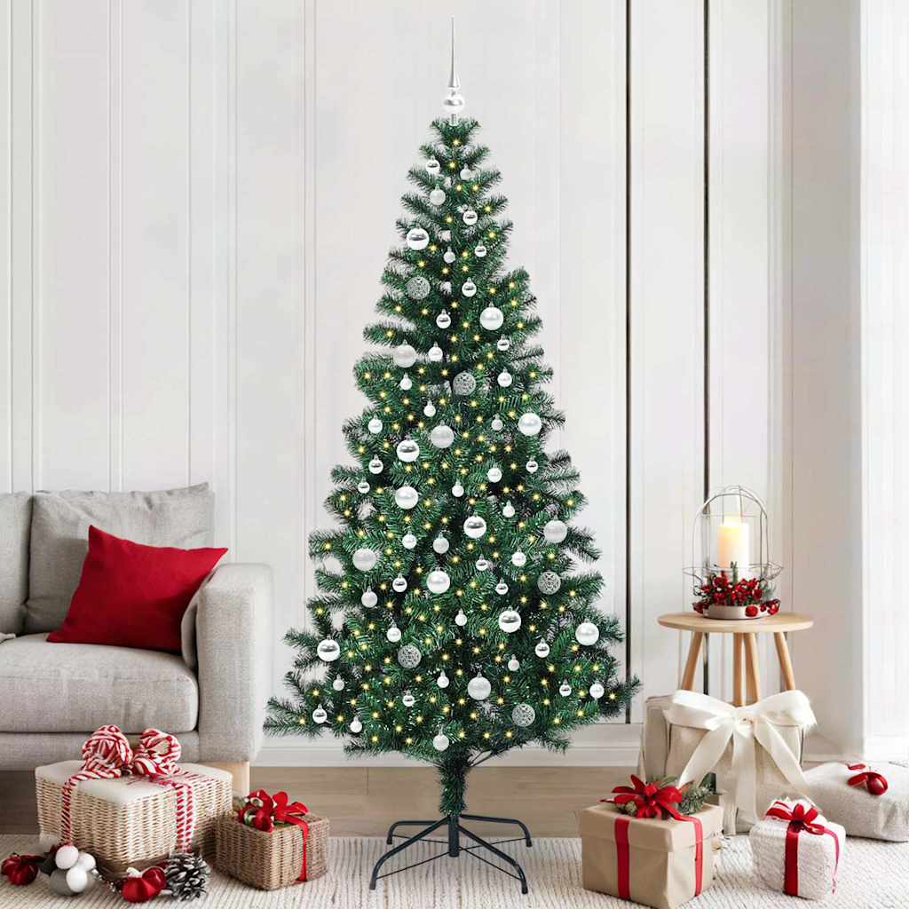 Sapin de Noël artificiel pré-éclairé Vert 210 cm PVC et métal