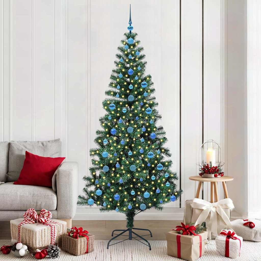 Sapin de Noël artificiel pré-éclairé Vert 210 cm PVC et métal