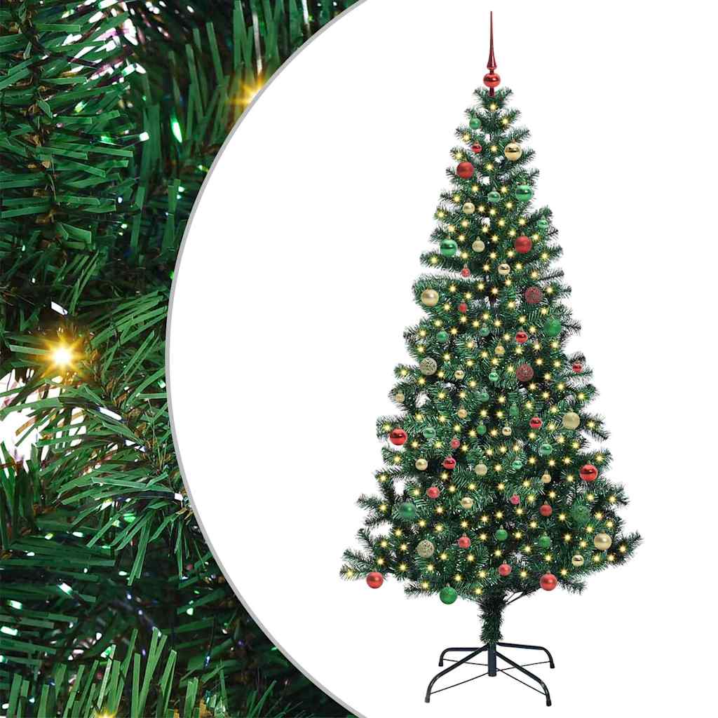 Sapin de Noël artificiel pré-éclairé Vert 210 cm PVC et métal