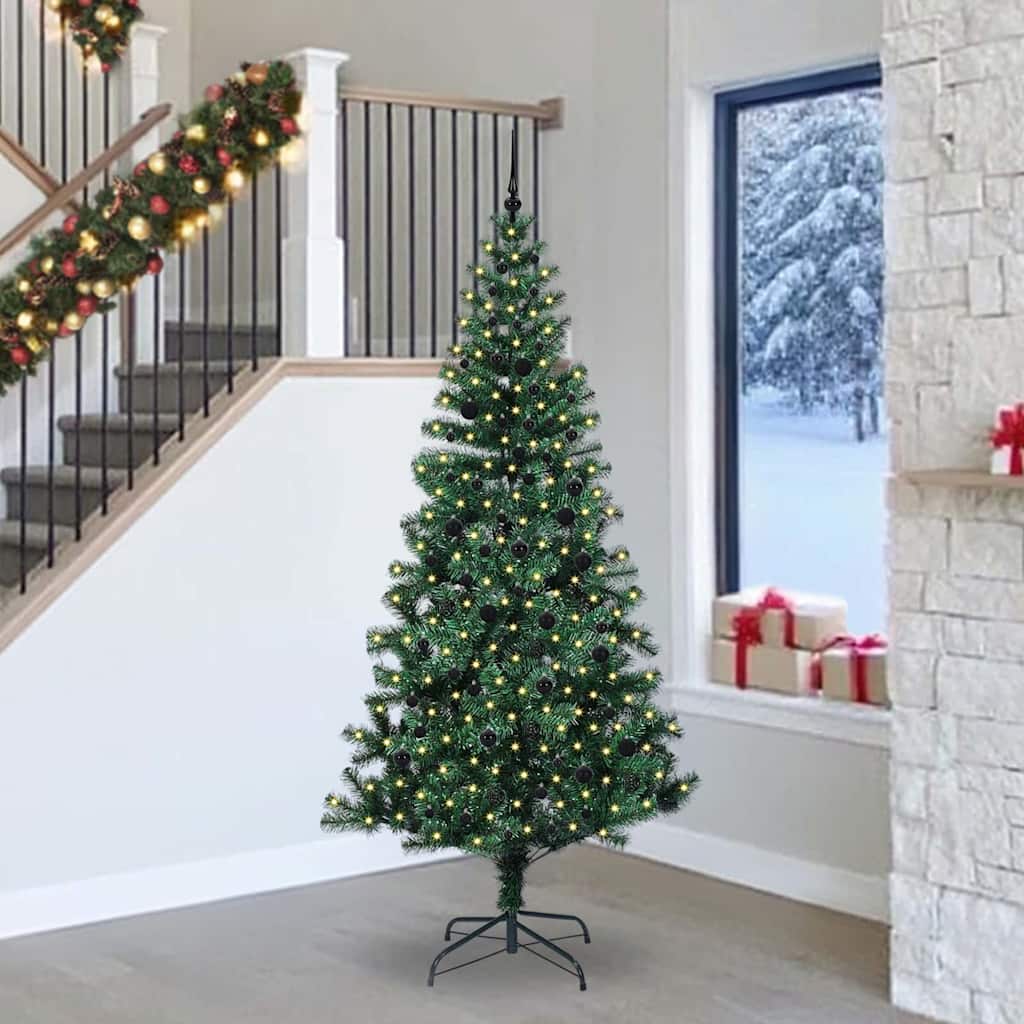 Sapin de Noël artificiel pré-éclairé Vert 240 cm PVC et métal