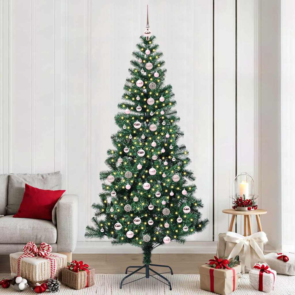 Sapin de Noël artificiel pré-éclairé Vert 240 cm PVC et métal