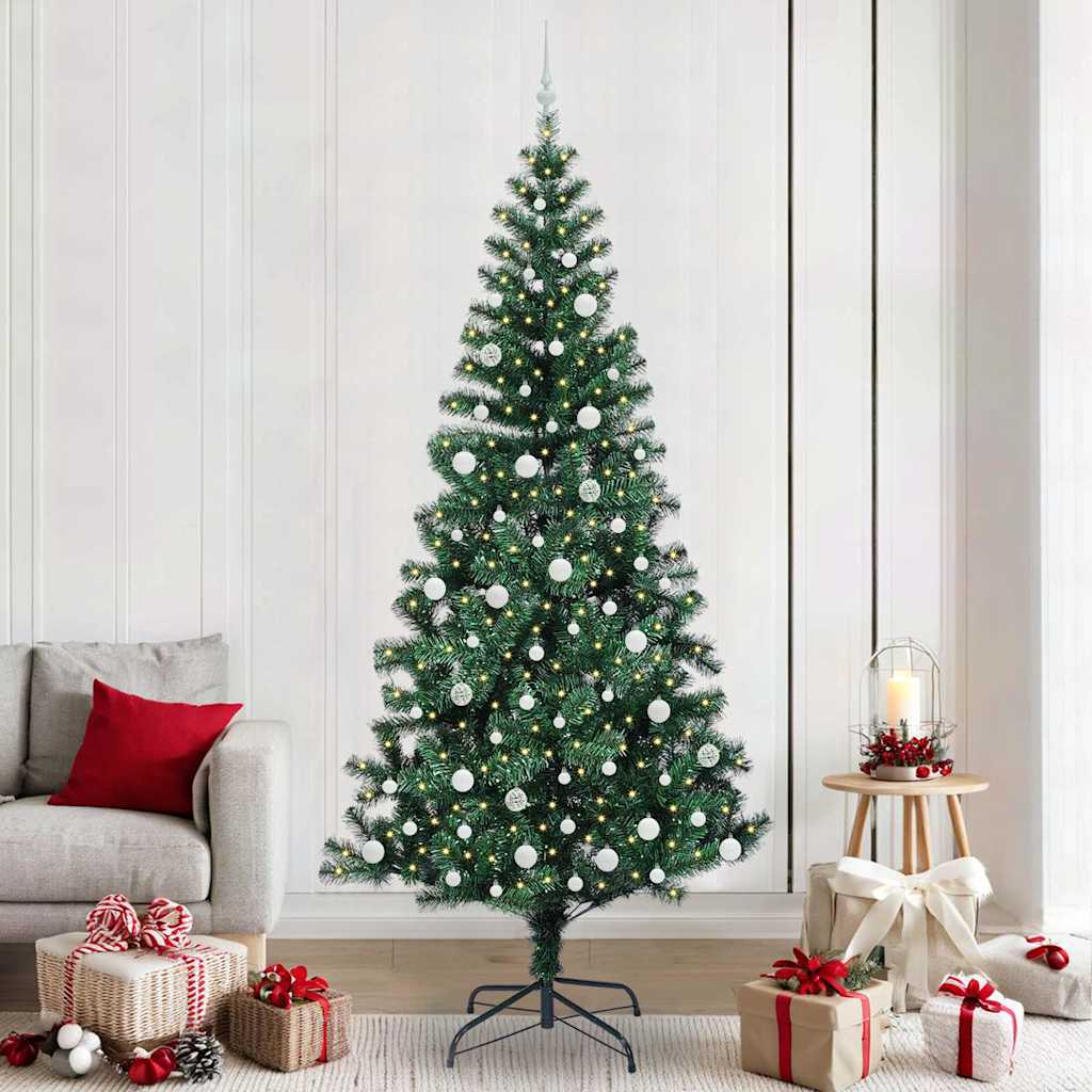 Sapin de Noël artificiel pré-éclairé Vert 240 cm PVC et métal