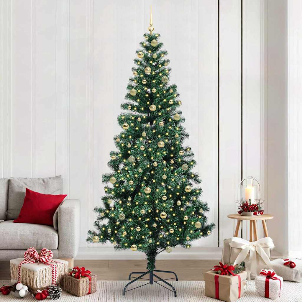 Sapin de Noël artificiel pré-éclairé Vert 240 cm PVC et métal