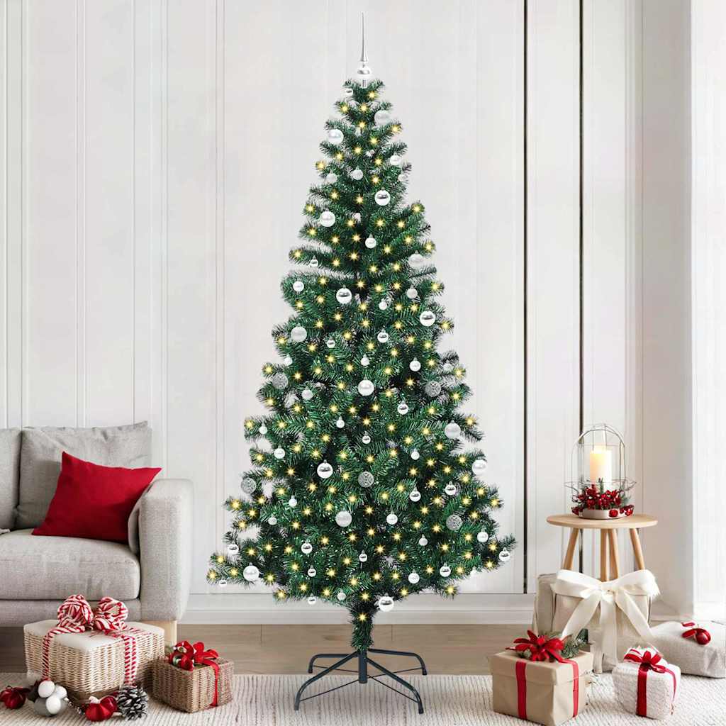 Sapin de Noël artificiel pré-éclairé Vert 240 cm PVC et métal