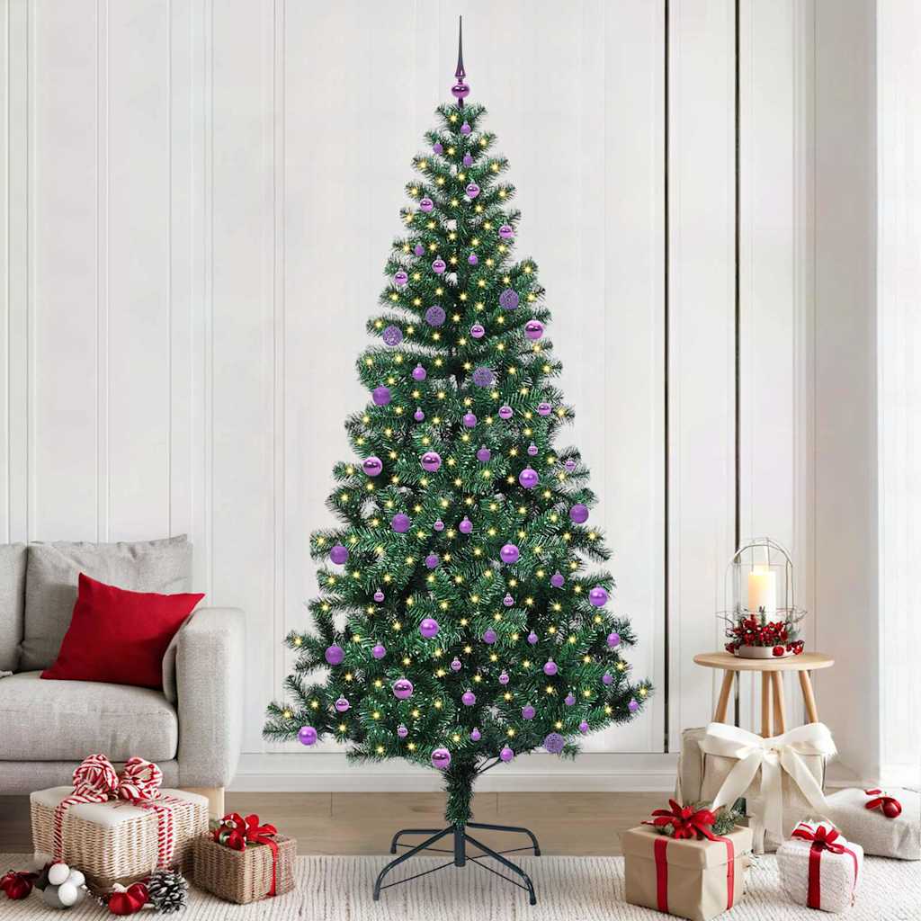 Sapin de Noël artificiel pré-éclairé Vert 240 cm PVC et métal