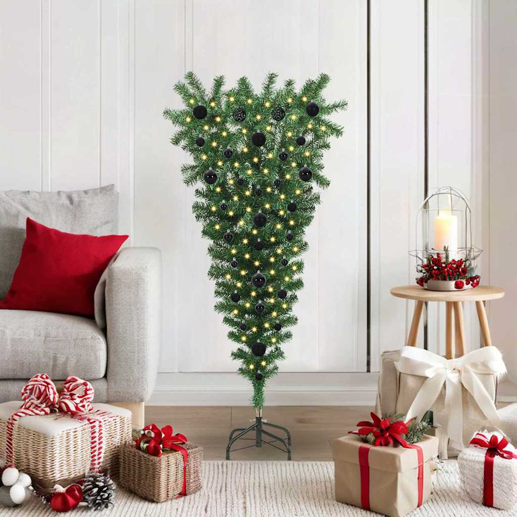 Arbre de Noël artificiel pré-éclairé à l'envers avec ensemble de boules
