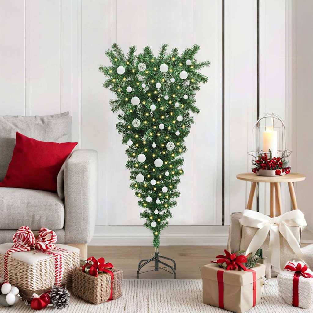 Arbre de Noël artificiel pré-éclairé à l'envers avec jeux de boules