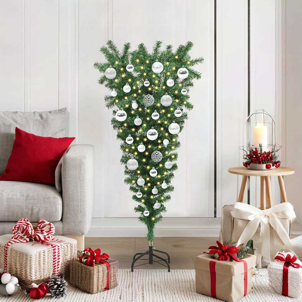 Arbre de Noël artificiel pré-éclairé à l'envers avec ensemble de boules