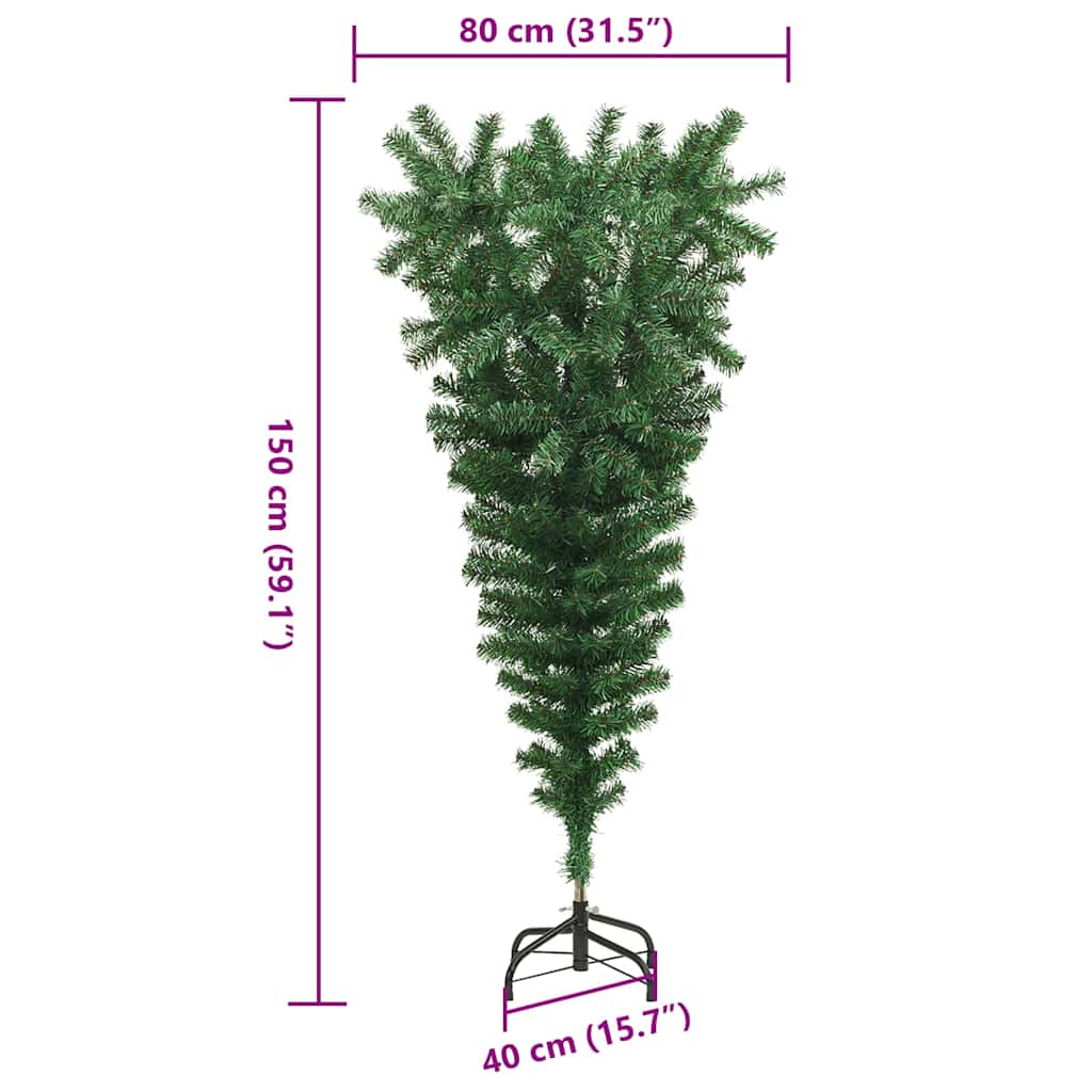 Obrnjen umetni božični drevesec s setom žogic Zelena 150 cm PVC