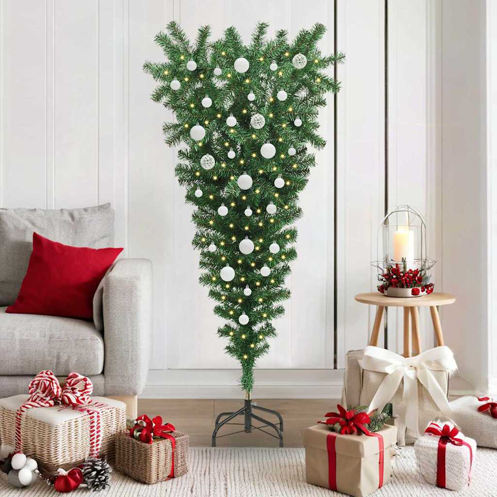 Arbre de Noël artificiel pré-éclairé à l'envers avec ensemble de boules