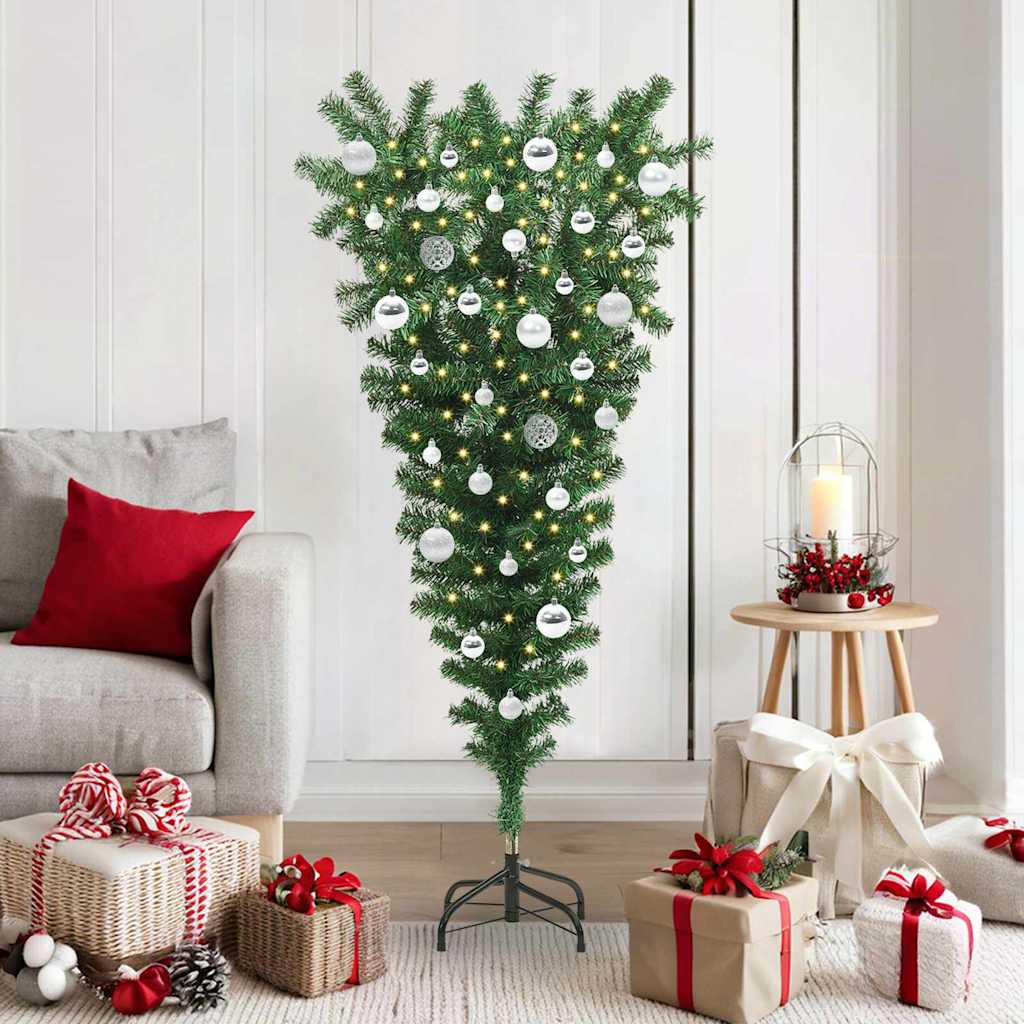 Arbre de Noël artificiel pré-éclairé à l'envers avec ensemble de boules